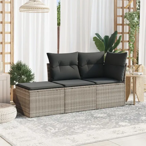 Conj. Sofás Jardim c/ Almofadões Vime PE Cinzento-Claro (3 pcs)