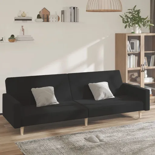 Sofá-Cama de 2 Lugares Tecido Preto