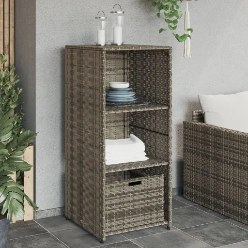 Armário de Arrumação para Jardim 50x55x115 cm Vime PE Cinzento
