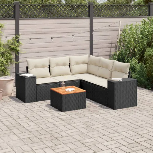 Conjunto Sofás de Jardim c/ Almofadões Vime PE Preto (6 pcs)