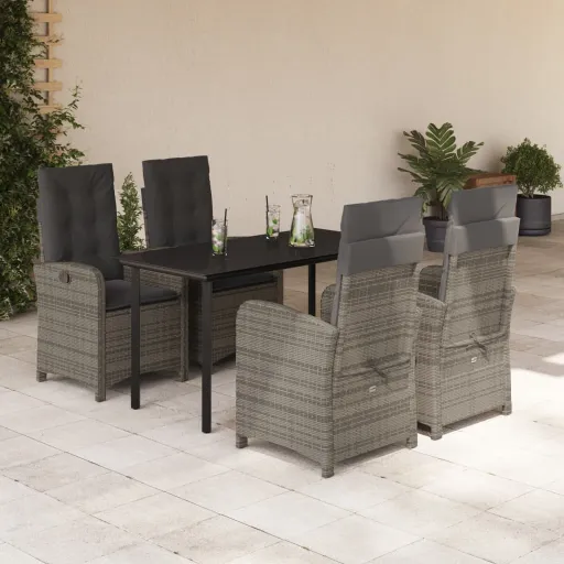 Conjunto de Jantar p/ Jardim c/ Almofadões Vime PE Cinza (5 pcs)