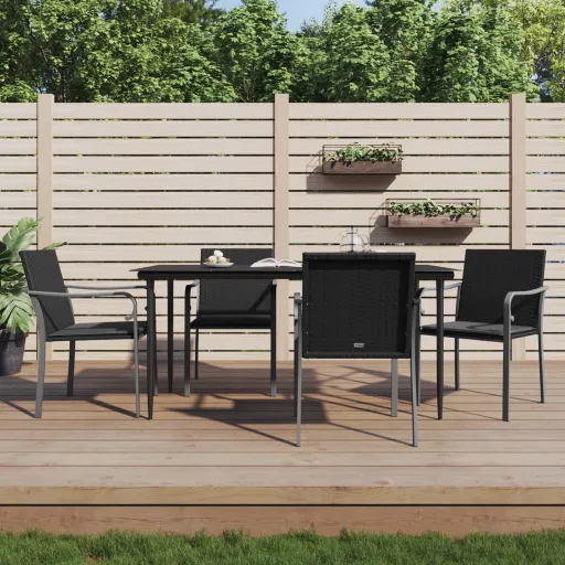 Cadeiras Jardim c/ Almofadões   56x59x84 cm Vime PE Preto (4 pcs)