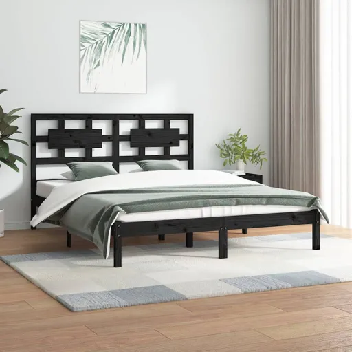 Estrutura de Cama 200x200 cm Pinho Maciço Preto