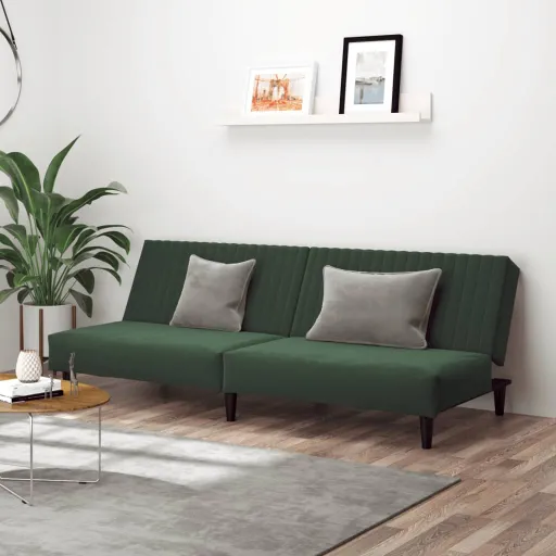 Sofá-Cama de 2 Lugares Veludo Verde-Escuro