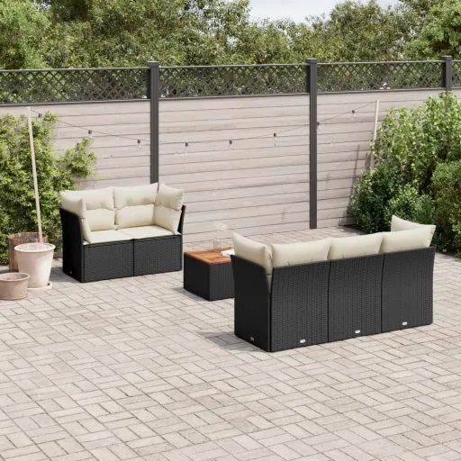 Conjunto Sofás de Jardim c/ Almofadões Vime PE Preto (6 pcs)