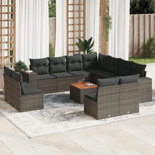 Conjunto de Sofás Jardim c/ Almofadões Vime PE Cinzento (12 pcs)