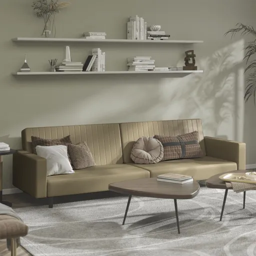 Sofá-Cama de 2 Lugares Couro Artificial Cappuccino