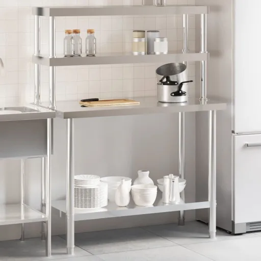 Mesa Trabalho Cozinha c/ Prateleira 110x55x150cm Aço Inoxidável