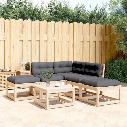 Conjunto de Sofás de Jardim com Almofadões Pinho Maciço (5 pcs)