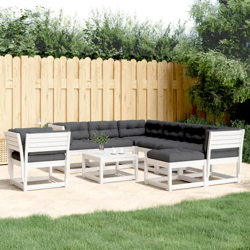 Conj. Lounge de Jardim c/ Almofadões Pinho Maciço Branco (8 pcs)