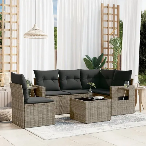Conjunto Sofás de Jardim com Almofadões Vime Cinzento (6 pcs)