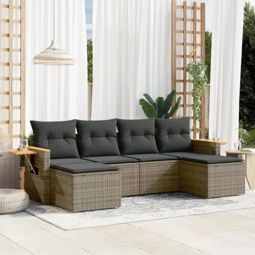 Conjunto Sofás de Jardim com Almofadões Vime Cinzento (6 pcs)