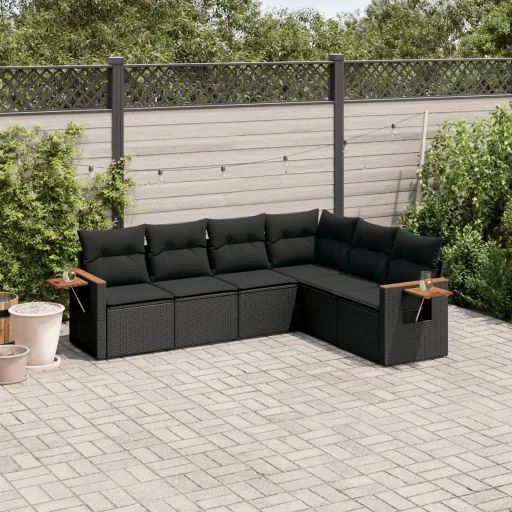 Conjunto Sofás de Jardim c/ Almofadões Vime PE Preto (6 pcs)