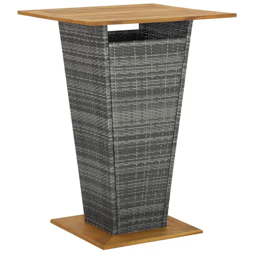 Mesa de Bar 80x80x110 cm Vime PE e Acácia Maciça Cinzento