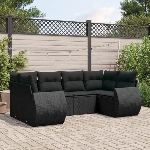 Conjunto Sofás de Jardim c/ Almofadões Vime PE Preto (6 pcs)