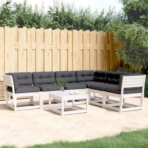 Conj. Sofás de Jardim c/ Almofadões Pinho Maciço Branco (6 pcs)
