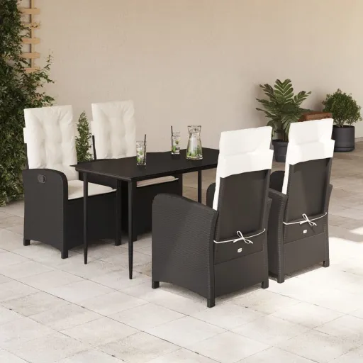 Conjunto de Jantar p/ Jardim c/ Almofadões Vime PE Preto (5 pcs)