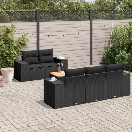 Conjunto Sofás de Jardim c/ Almofadões Vime PE Preto (6 pcs)
