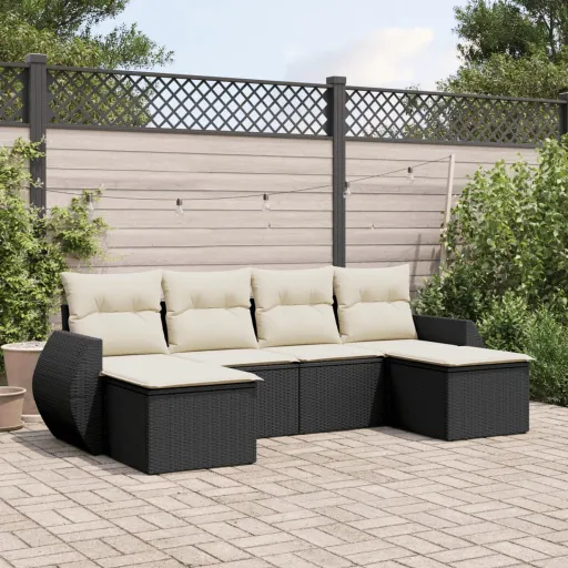 Conjunto Sofás de Jardim c/ Almofadões Vime PE Preto (6 pcs)