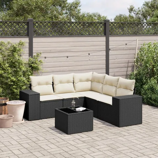Conjunto Sofás de Jardim c/ Almofadões Vime PE Preto (6 pcs)