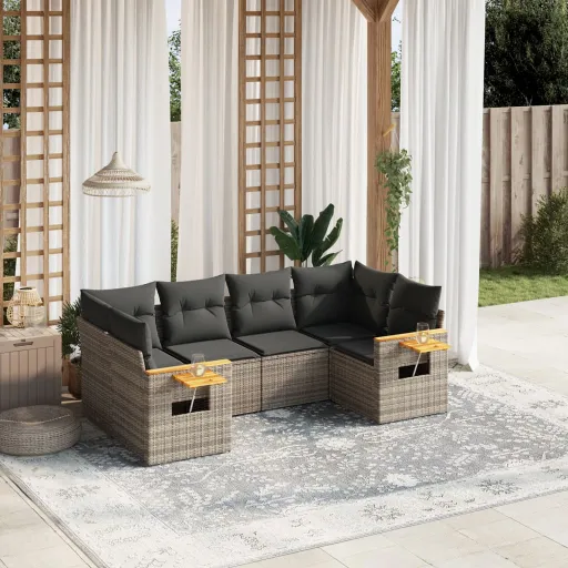 Conjunto Sofás de Jardim com Almofadões Vime Cinzento (6 pcs)