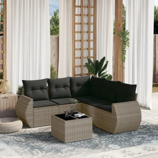Conjunto Sofás de Jardim com Almofadões Vime Cinzento (6 pcs)