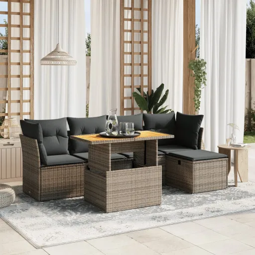 Conjunto Sofás de Jardim com Almofadões Vime Cinzento (6 pcs)