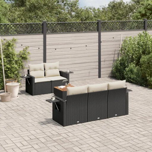 Conjunto Sofás de Jardim c/ Almofadões Vime PE Preto (6 pcs)