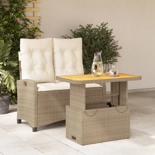 Conjunto de Jantar p/ Jardim com Almofadões Vime PE Bege (2 pcs)
