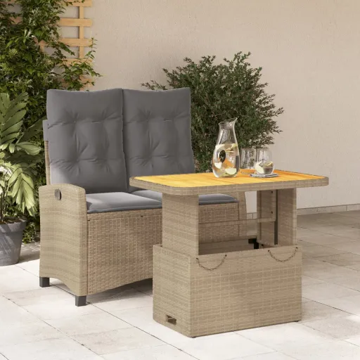 Conjunto de Jantar p/ Jardim com Almofadões Vime PE Bege (2 pcs)