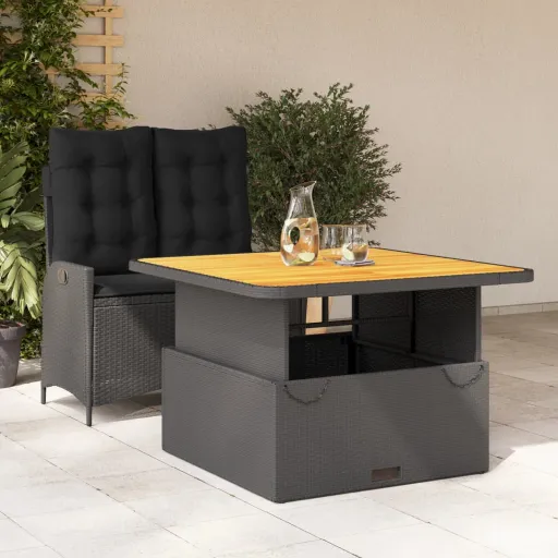 Conjunto de Jantar p/ Jardim c/ Almofadões Vime PE Preto (2 pcs)