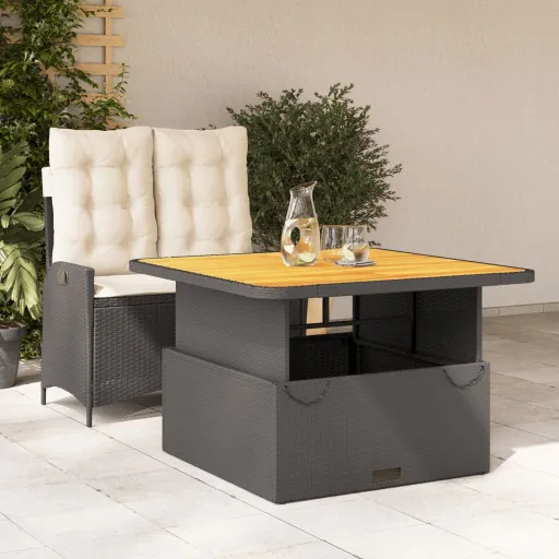 Conjunto de Jantar p/ Jardim c/ Almofadões Vime PE Preto (2 pcs)