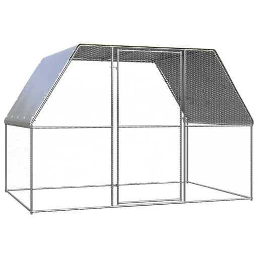 Galinheiro 3x2x2 m Aço Galvanizado Prateado e Cinzento