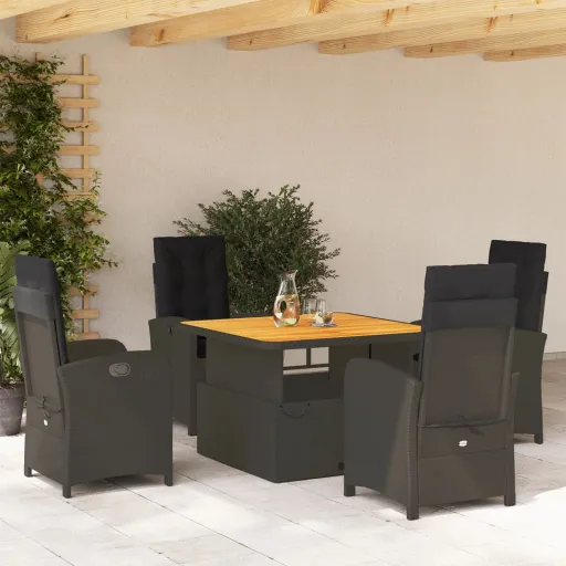 Conjunto de Jantar p/ Jardim c/ Almofadões Vime PE Preto (5 pcs)