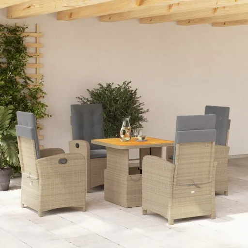 Conjunto de Jantar p/ Jardim com Almofadões Vime PE Bege (5 pcs)
