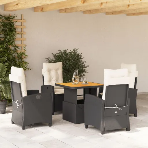 Conjunto de Jantar p/ Jardim c/ Almofadões Vime PE Preto (5 pcs)