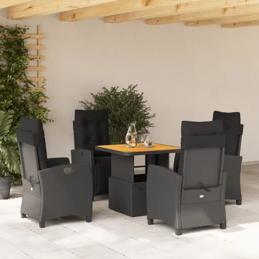 Conjunto de Jantar p/ Jardim c/ Almofadões Vime PE Preto (5 pcs)