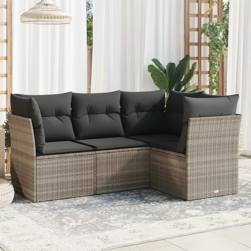 Conj. Sofás Jardim c/ Almofadões Vime PE Cinzento-Claro (4 pcs)