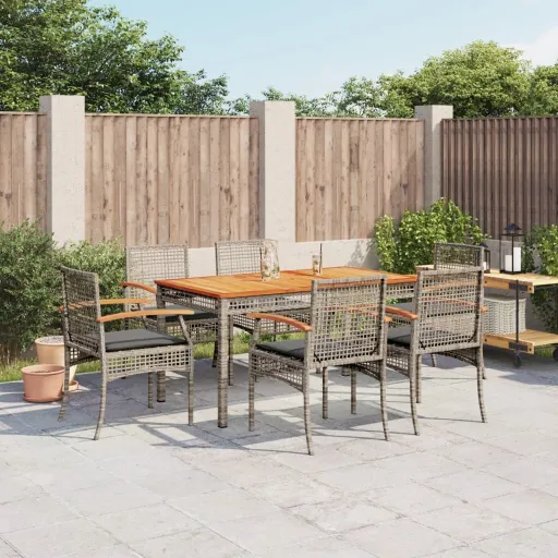 Conjunto de Jantar p/ Jardim c/ Almofadões Vime PE Cinza (7 pcs)