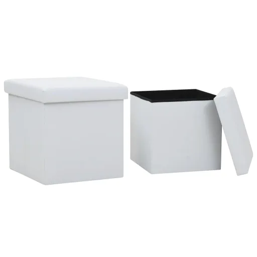 Bancos de Arrumação Dobráveis   Couro Artificial Branco (2 pcs)