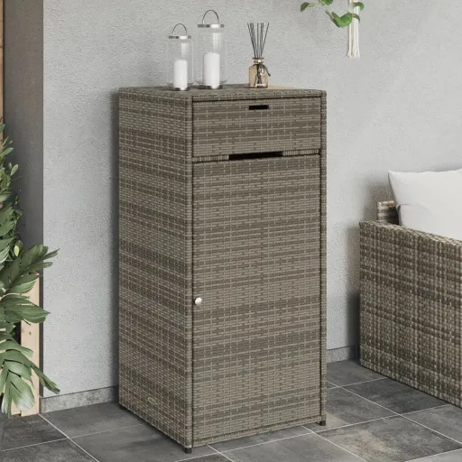 Armário de Arrumação para Jardim 55x55x111 cm Vime PE Cinzento