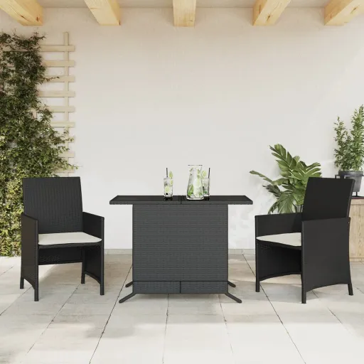 Conjunto de Bistrô com Almofadões Vime PE Preto (3 pcs)