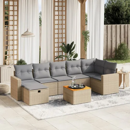 Conj. Sofás Jardim c/ Almofadões Vime PE Bege Misturado (8 pcs)