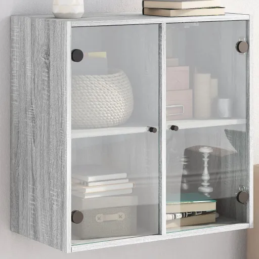 Armário de Parede c/ Portas de Vidro 68x37x68,5 cm Cinza Sonoma