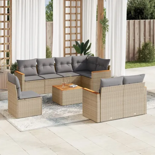 Conj. Sofás Jardim c/ Almofadões Vime PE Bege Misturado (9 pcs)