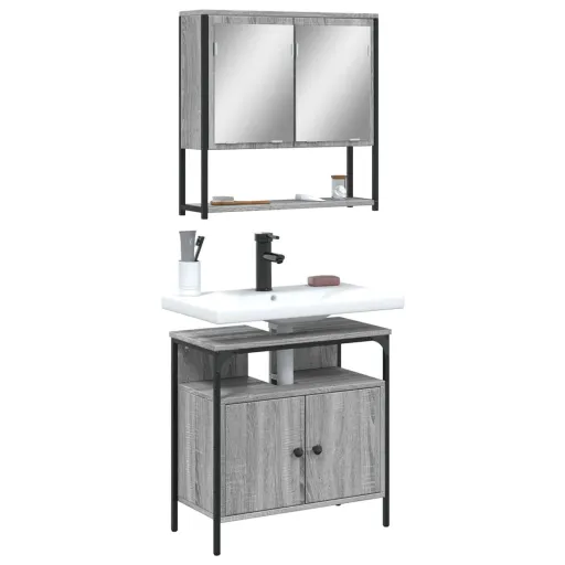 Conjunto Móveis WC Derivados de Madeira Sonoma Cinza (2 pcs)