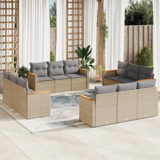 Conj. Sofás Jardim c/ Almofadões Vime PE Bege Misturado (12 pcs)