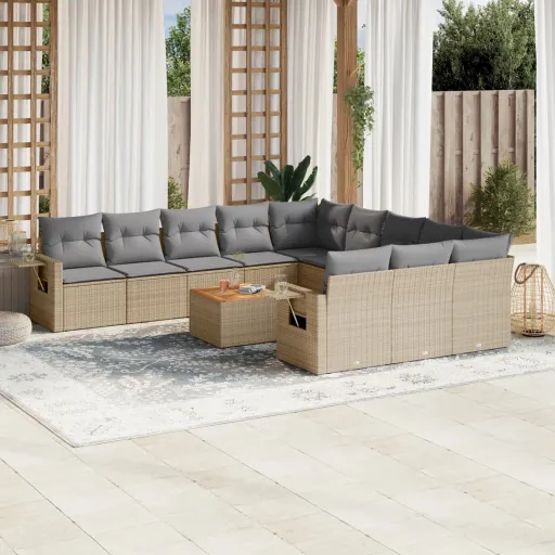 Conj. Sofás Jardim c/ Almofadões Vime PE Bege Misturado (12 pcs)