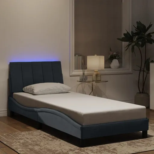 Estrutura de Cama com LED Sem Colchão Hanko 80x200 cm Veludo Cinzento-Escuro