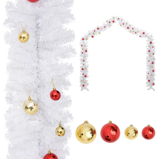Grinalda de Natal Decorada com Enfeites 10 m Branco